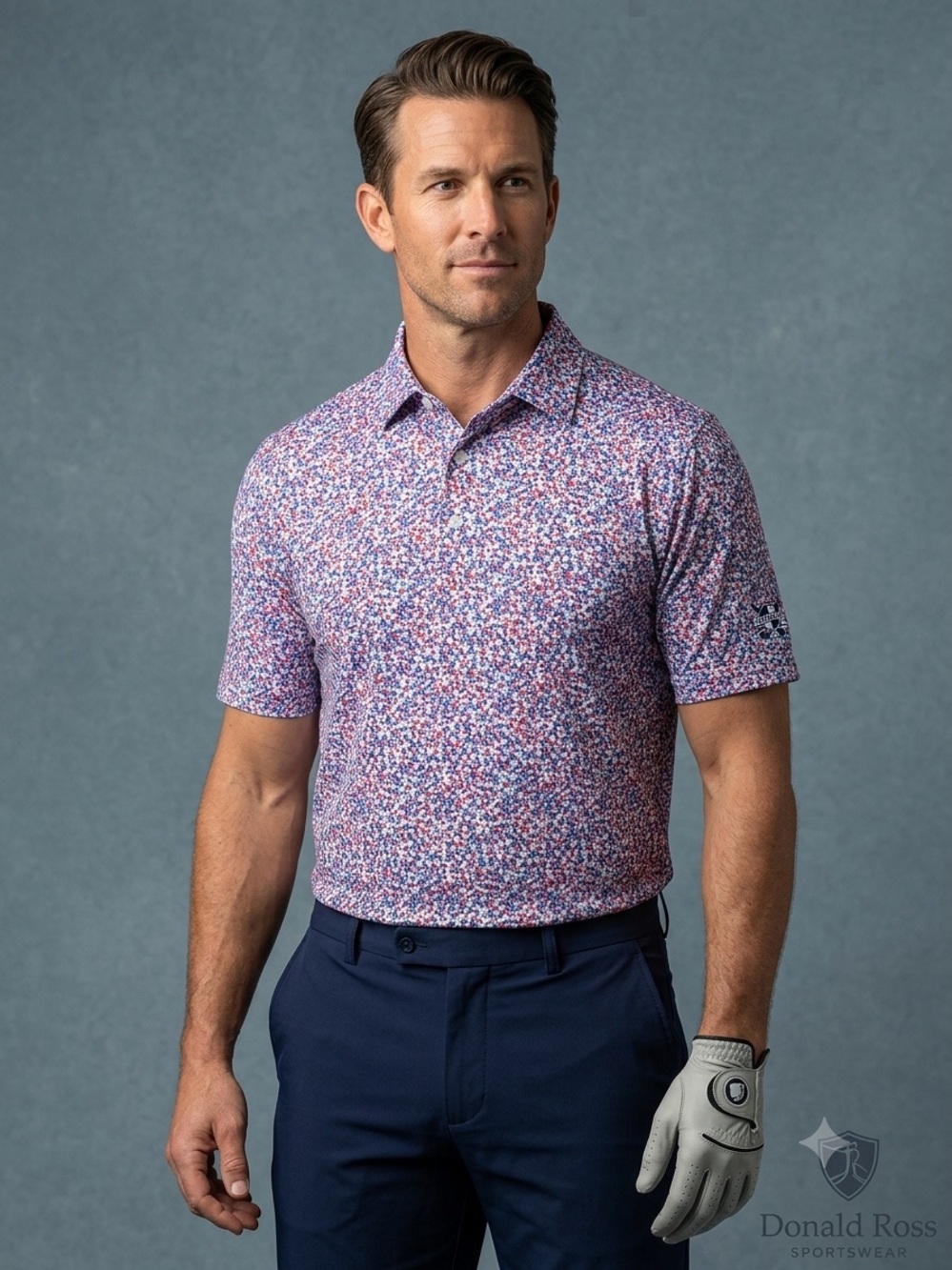 Donald Ross Sportswear Men’s Patriotic Star Print Performance Golf Polo Size M/L